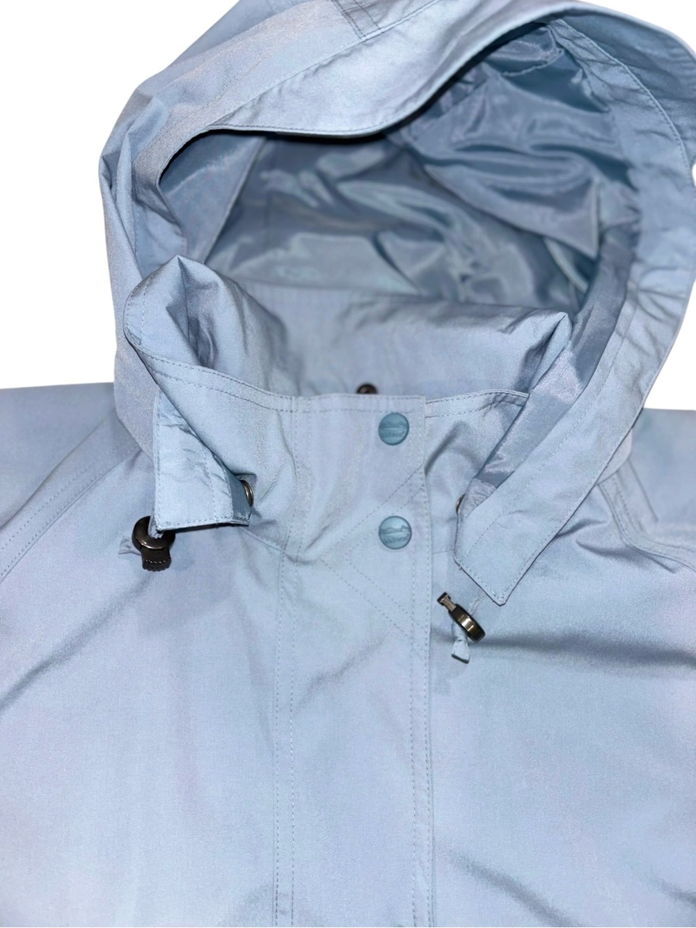 Vintage 80s L.L. Bean Full Length Raincoat Light Blue Hooded Long Trench Coat XL - Picture 6 of 16